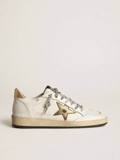 Women's Ballstar Leather Upper Laminate Star Heel Tab Low Top Sneakers Milk Gold - GOLDEN GOOSE - BALAAN 2