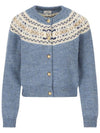 Triomphe Fair Isle Wool Cardigan Light Blue - CELINE - BALAAN 1