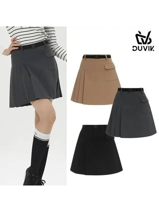 Women s A line unbalanced pleated belt culotte DE3WCU463MG - DUVIK - BALAAN 2