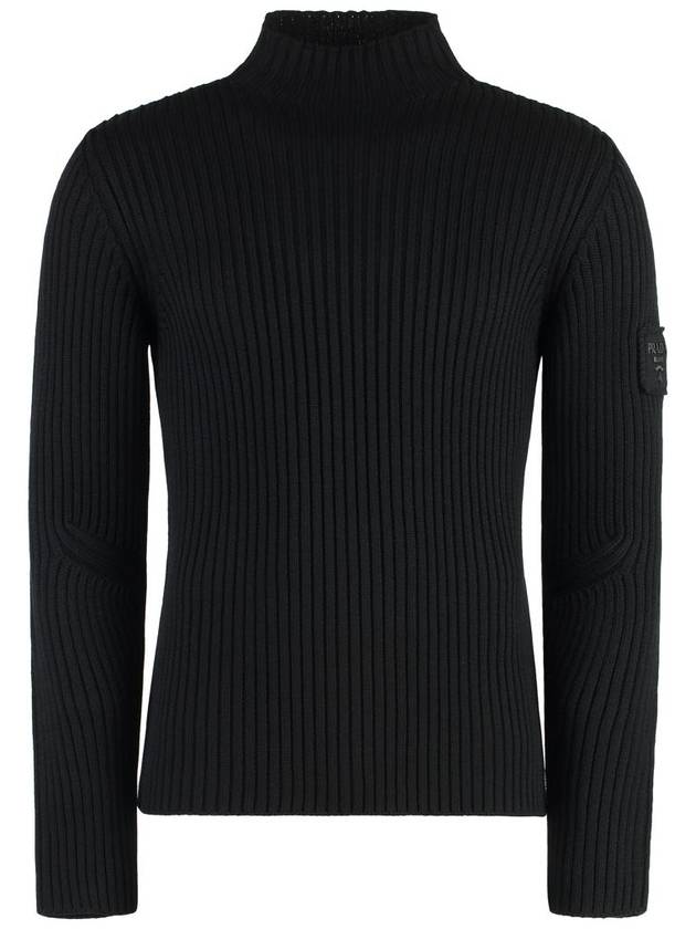 Knit logo patch wool mock turtleneck black - PRADA - BALAAN 2