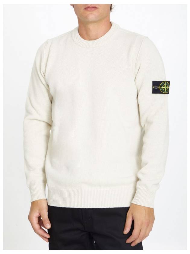 Logo Patch Crew Neck Wool Knit Top Off-White - STONE ISLAND - BALAAN 3