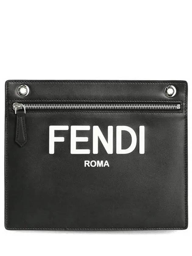 Logo Embossed Zipper Pocket Clutch Bag Black - FENDI - BALAAN 2