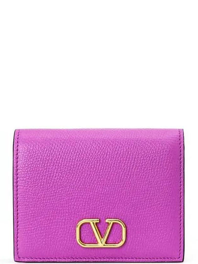 Compact V Logo Signature Calfskin Half Wallet Purple - VALENTINO - BALAAN 2