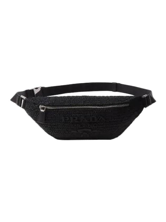 Crochet Woven Fabric Belt Bag Black - PRADA - BALAAN 1