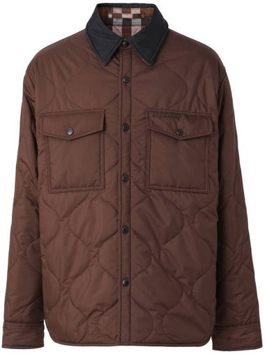 Men's Reversible Check Quilted Overshirt Jacket Dark Truffle Brown - BURBERRY - BALAAN 1