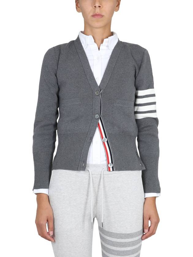 CARDIGAN CON SCOLLO A V - THOM BROWNE - BALAAN 1