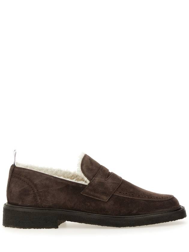 Shearling Lining Suede Penny Loafers Brown - THOM BROWNE - BALAAN 5