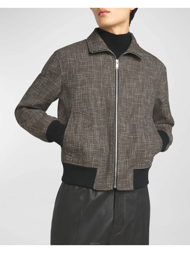 Pied De Poule Blouson Zip Up Jacket Black Charcoal - BOTTEGA VENETA - BALAAN 4