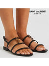 Women's Smooth Leather Gold Tone Monogram Detail Cassandra Flat Sandals Black - SAINT LAURENT - BALAAN 8