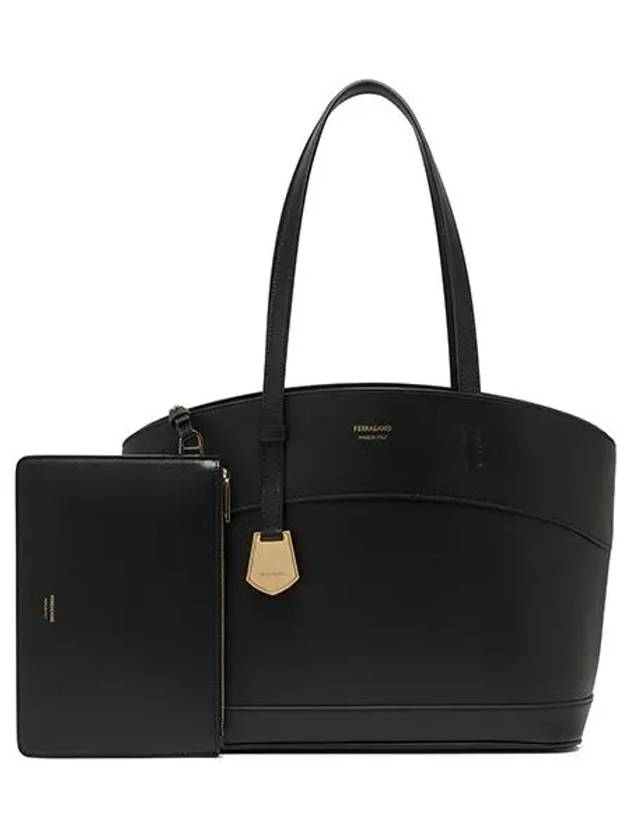 Charming Leather Canvas Tote Bag Black - SALVATORE FERRAGAMO - BALAAN 3