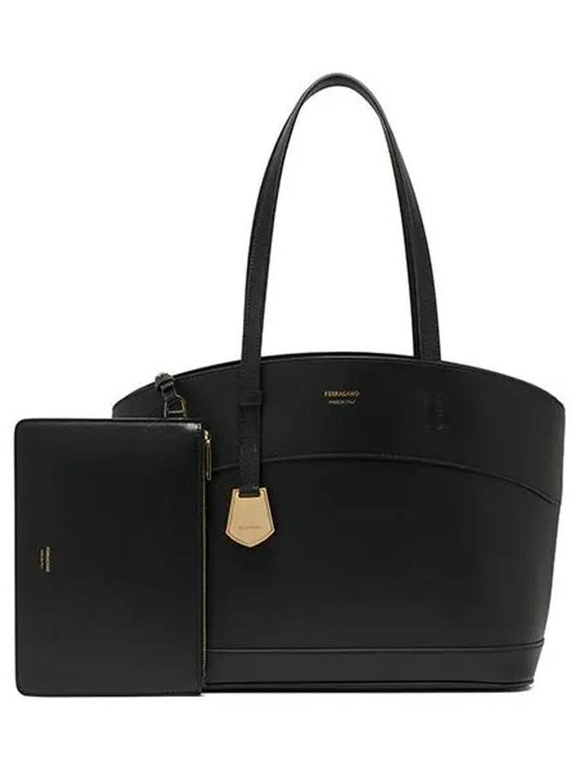 Charming Leather Canvas Tote Bag Black - SALVATORE FERRAGAMO - BALAAN 2