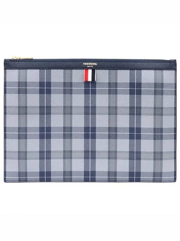 Tartan Pebble Grain Leather Clutch Bag Grey - THOM BROWNE - BALAAN 2