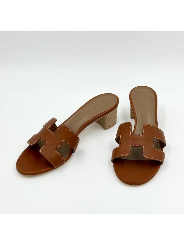 Oasis Calfskin Slipper Heels Gold Piqures Ecrues - HERMES - BALAAN 8