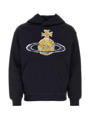 Embroidered Logo Cotton Hoodie Navy - VIVIENNE WESTWOOD - BALAAN 1