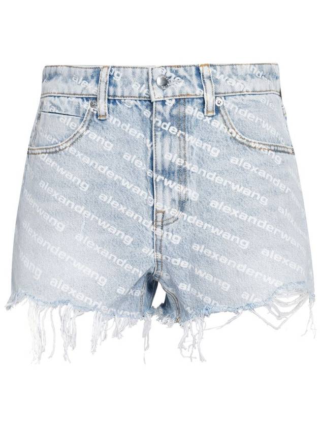 All-Over Logo Bite High Waist Denim Shorts Blue - ALEXANDER WANG - BALAAN 2