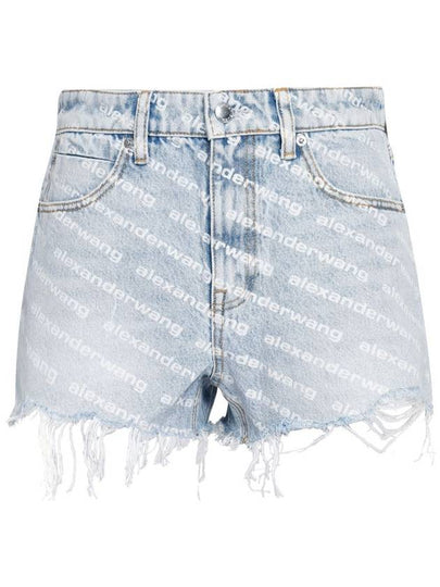 All-Over Logo Bite High Waist Denim Shorts Blue - ALEXANDER WANG - BALAAN 2