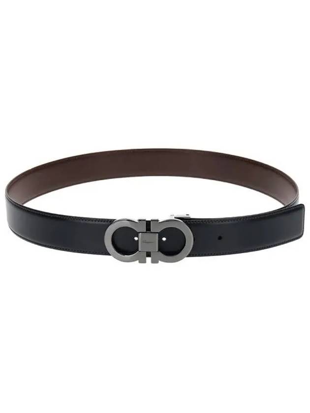 Double Gancini Reversible Leather Belt Black Auburn - SALVATORE FERRAGAMO - BALAAN 4