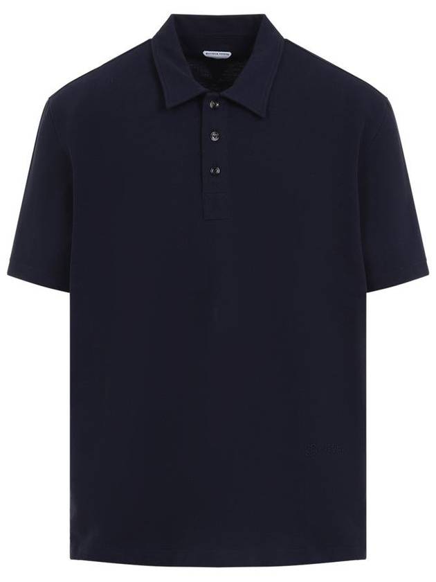 Embroidered Logo Polo Shirt Blue - BOTTEGA VENETA - BALAAN 2