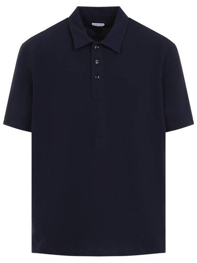 Embroidered Logo Polo Shirt Blue - BOTTEGA VENETA - BALAAN 2