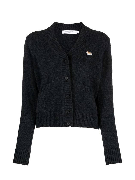 Baby Fox Patch Boxy Cardigan Dark Grey Melange - MAISON KITSUNE - BALAAN.