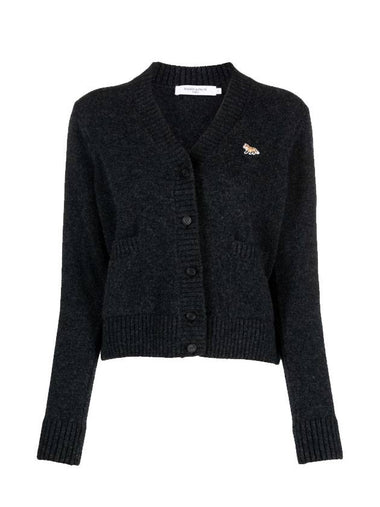 Baby Fox Patch Boxy Cardigan Dark Grey Melange - MAISON KITSUNE - BALAAN 1