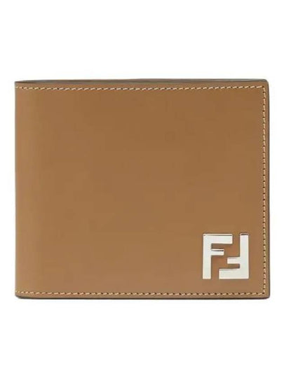 FF Square Leather Bi-Fold Half Wallet Beige - FENDI - BALAAN 2