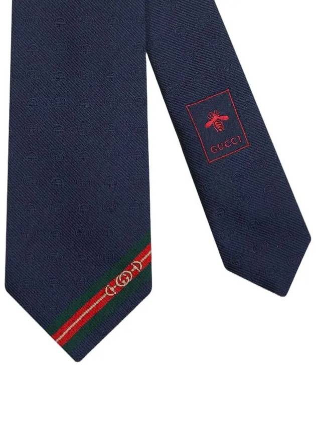 Double G Horsebit Jacquard Slim Silk Necktie Midnight Blue - GUCCI - BALAAN 4