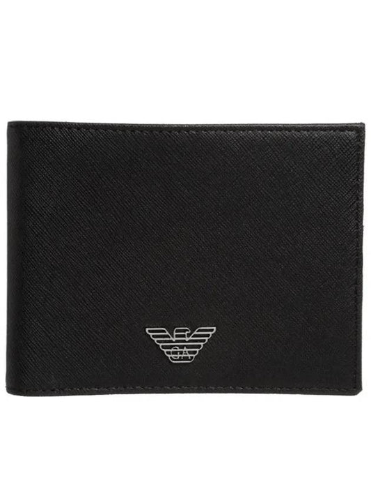 Logo Detail Leather Half Wallet Black - EMPORIO ARMANI - BALAAN.