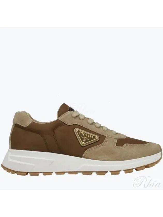 Prax 01 Delave Re-Nylon Suede Leather Low-Top Sneakers Brown - PRADA - BALAAN 2