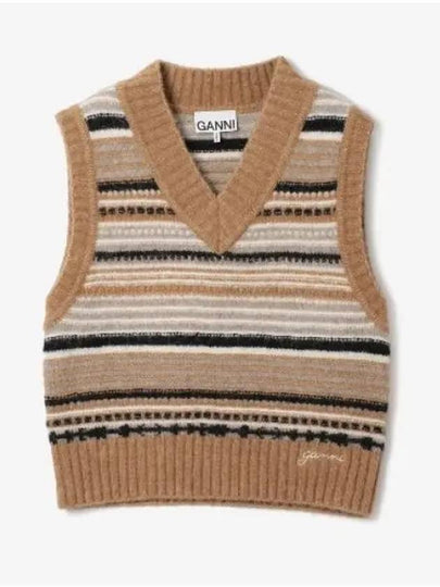 Striped Soft Wool Knit Vest Brown - GANNI - BALAAN 2