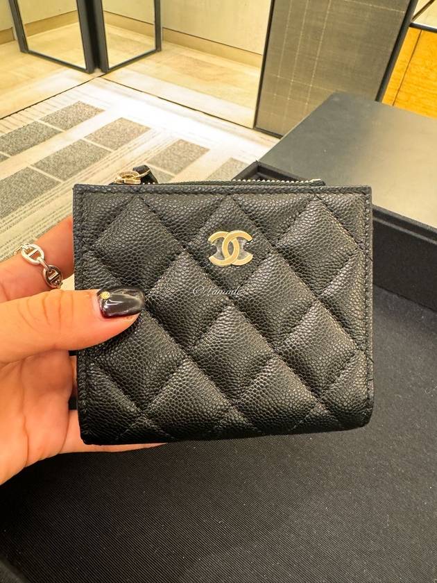 Classic Gold Logo Zipper Half Wallet Black - CHANEL - BALAAN 2