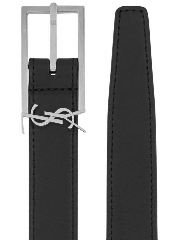 New Cassandre Buckle Leather Belt Black - SAINT LAURENT - BALAAN 3