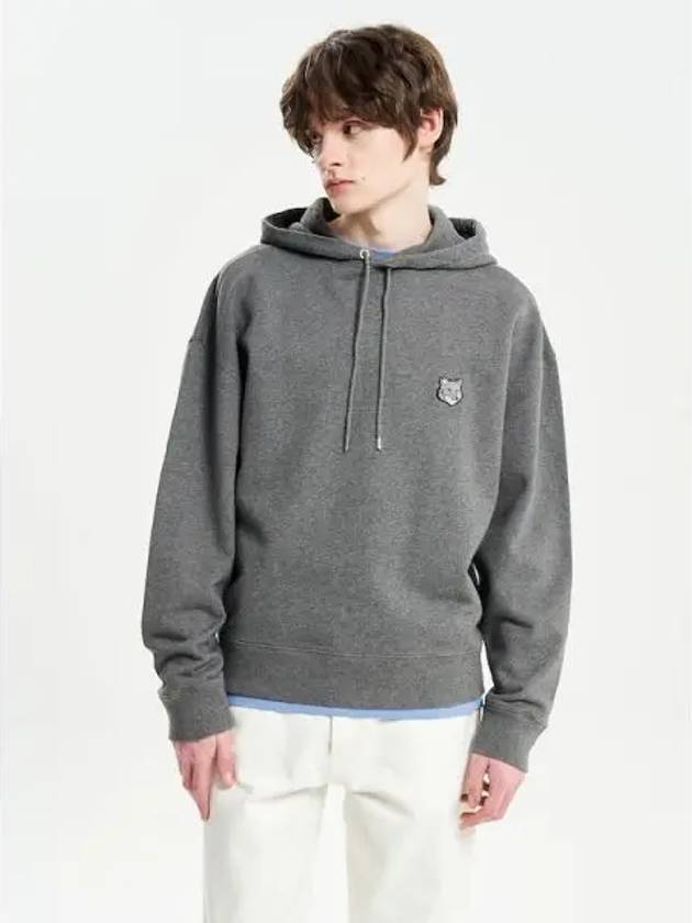 Men s Fox Head Patch Oversized Boxy Fit Hooded Sweatshirt Hoodie Dark Gray Melange Domestic Product - MAISON KITSUNE - BALAAN 1