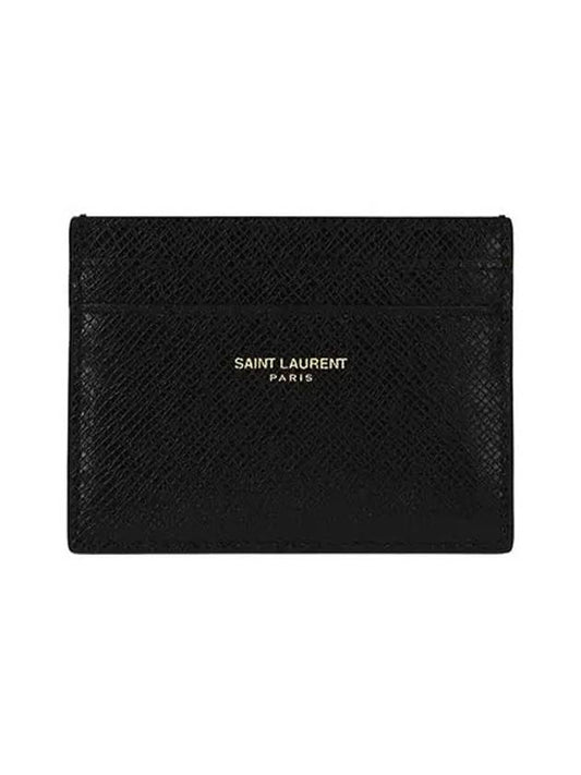 Embossed Logo Leather Card Wallet Black - SAINT LAURENT - BALAAN 2