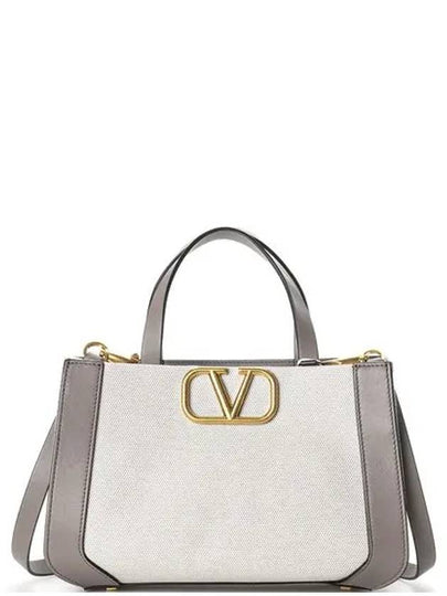 Signature V Logo Bicolor Tote Bag Grey - VALENTINO - BALAAN 2