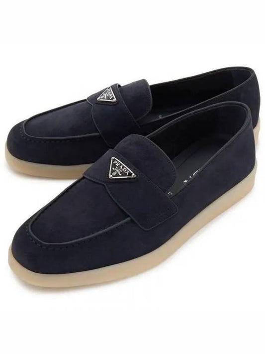 Triangle Logo Suede Loafers Navy - PRADA - BALAAN 2