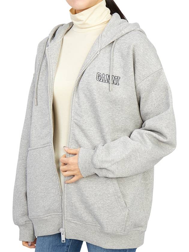 Logo Zip-Up Hoodie Grey - GANNI - BALAAN 7