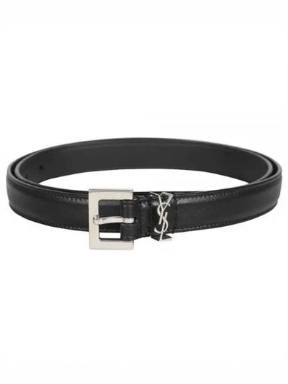 Women's Monogram Square Grain Leather Belt Black - SAINT LAURENT - BALAAN 2