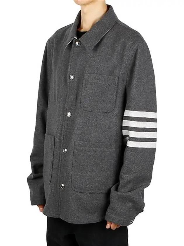 Stripe Detail Button Wool Jacket Grey - THOM BROWNE - BALAAN 2