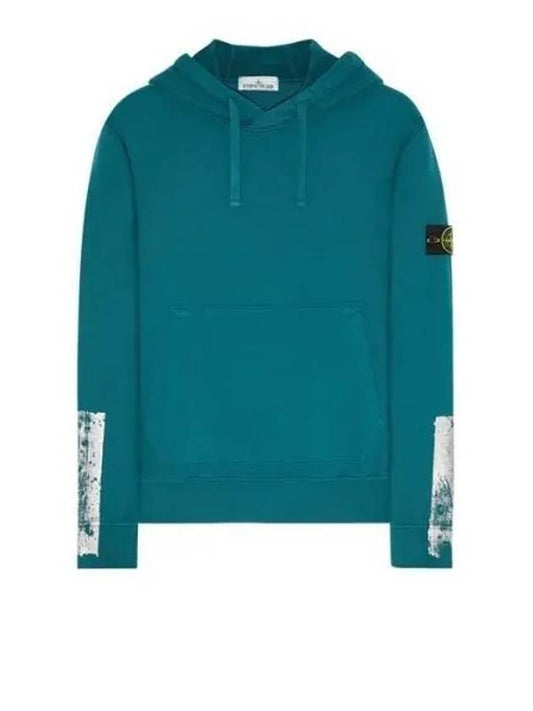 Tape For Print Brushed Cotton Fleece Hoodie Petrol Green - STONE ISLAND - BALAAN 2