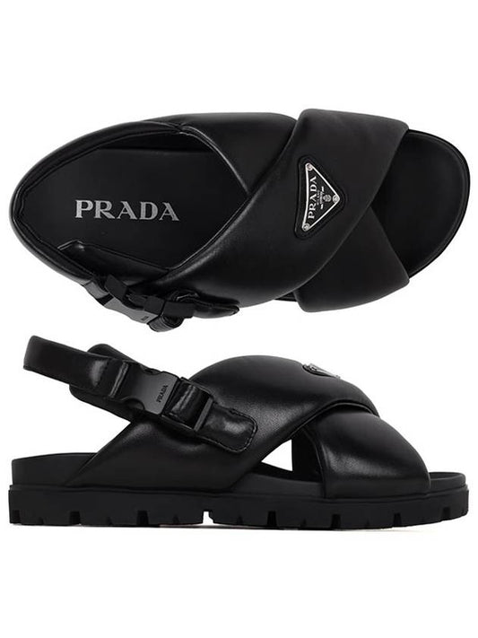 Padded Nappa Leather Crisscross Sandals Black - PRADA - BALAAN 2