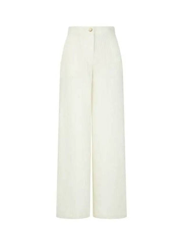 Women s Ribbed Wool Wide Long Pants Cream 270944 - EMPORIO ARMANI - BALAAN 1