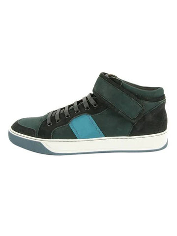 Leather High Top Sneakers Royal Blue - LANVIN - BALAAN 1