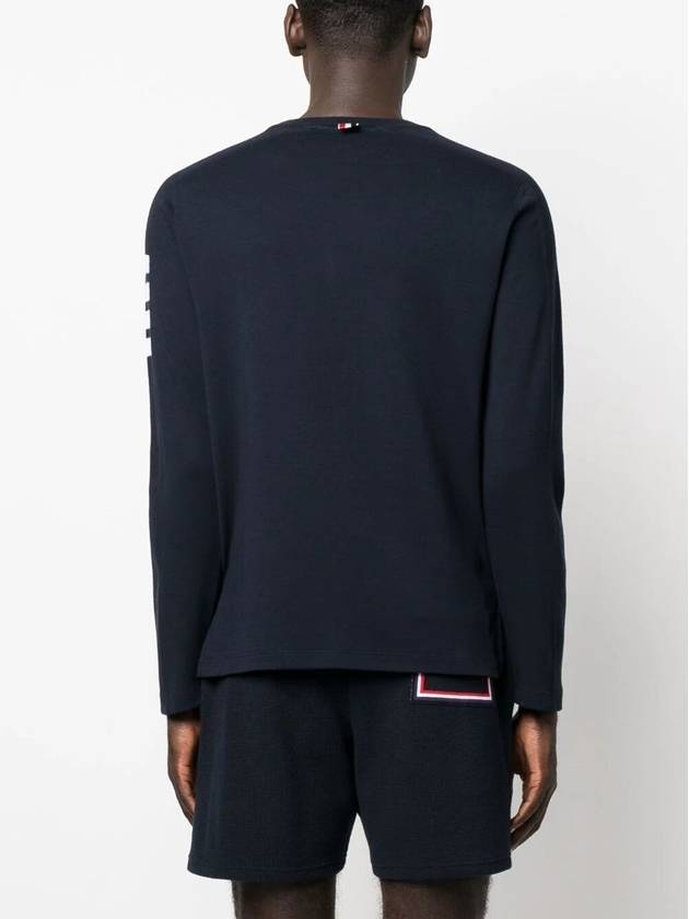 4-Bar Striped Cotton Long Sleeve T-Shirt Navy - THOM BROWNE - BALAAN 3