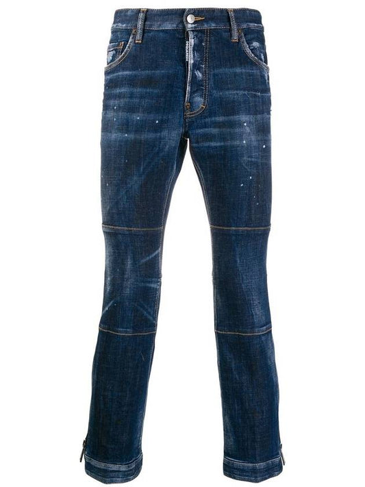 Red Steel Logo Tab Cotton Crop Skinny Jeans Blue - DSQUARED2 - BALAAN.