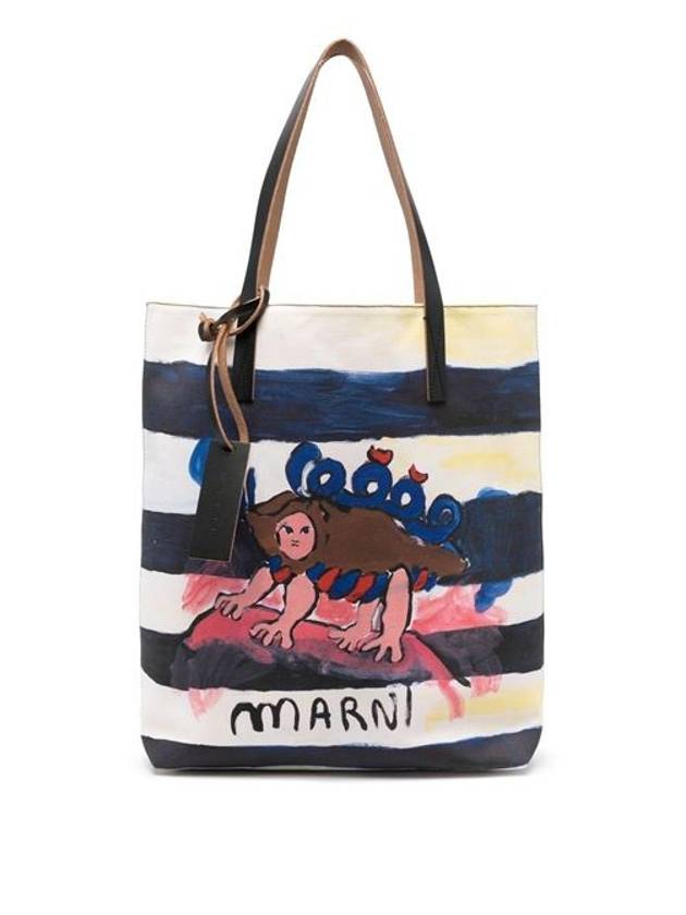 Graphic Print Striped Tote Bag - MARNI - BALAAN 1