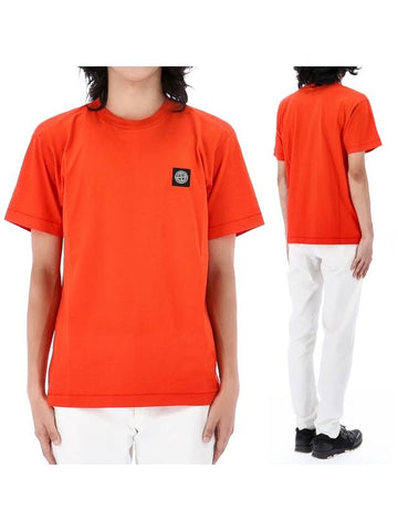 Cotton Jersey Slim Fit Short Sleeve T Shirt Orange - STONE ISLAND - BALAAN 1