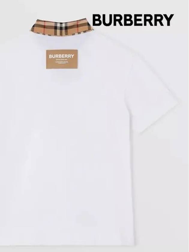 Kids Collar Check Short Sleeve Polo Shirt White - BURBERRY - BALAAN 4