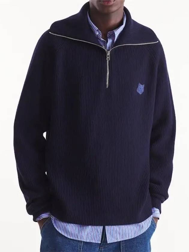 LM00807KT1093 Half zip up ribbed wool sweater navy - MAISON KITSUNE - BALAAN 2