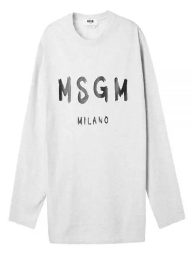 Brushed Logo Cotton Long Sleeve T-Shirt Light Grey - MSGM - BALAAN 2